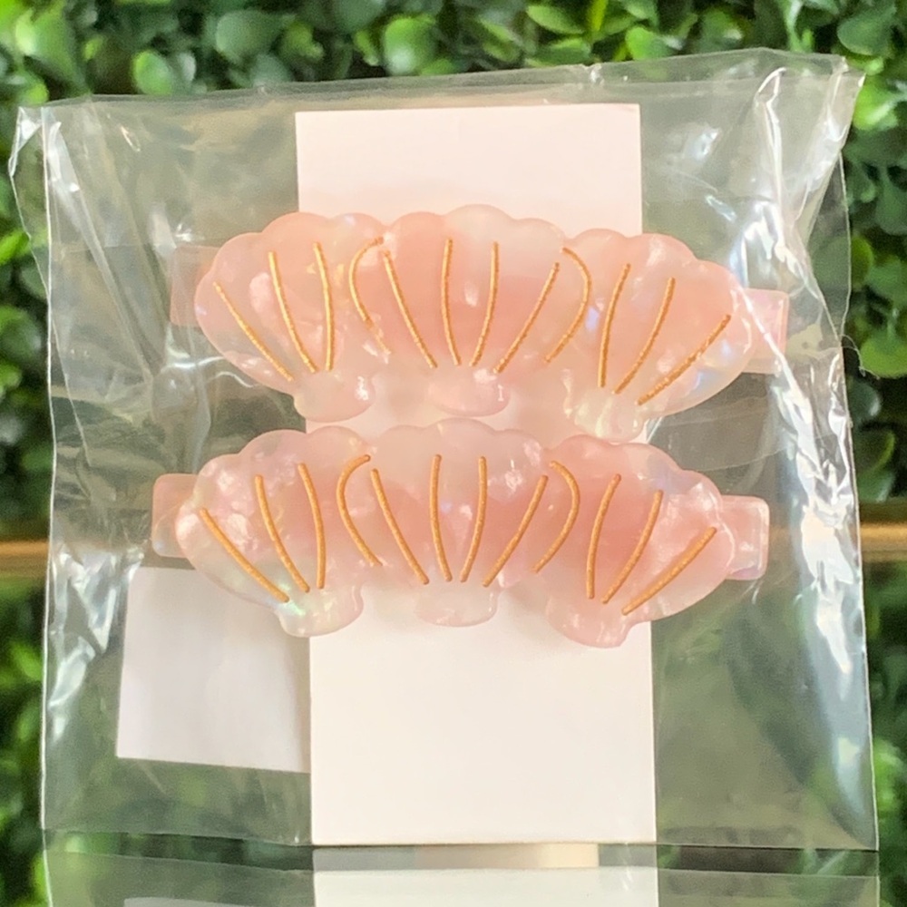 Pink Shell Hair Barrette Clips | NEW | Soft Pink With Gold Accent
